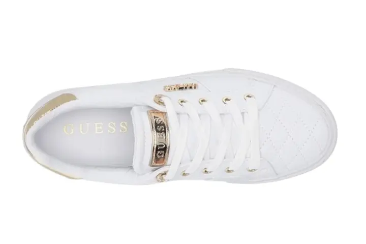 Stylish GUESS Women's Loven Sneaker with logo detailing, lace-up closure, and rubber sole.